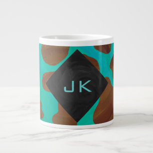 Monogram Cow Brown and Teal Print Large Coffee Mug