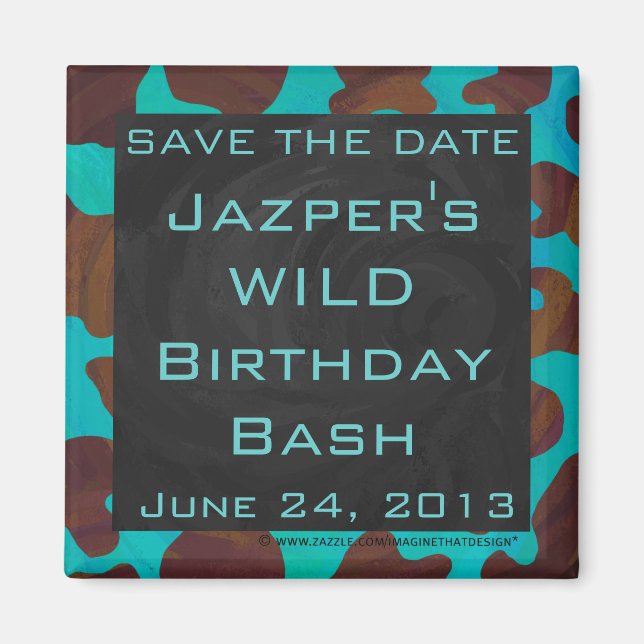 Monogram Cow Brown and Teal Print Magnet (Front)