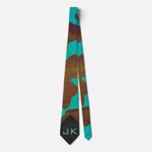 Monogram Cow Brown and Teal Print Neck Tie