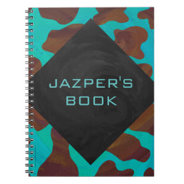 Monogram Cow Brown and Teal Print Notebook