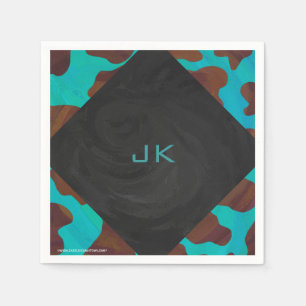 Monogram Cow Brown and Teal Print Paper Napkins