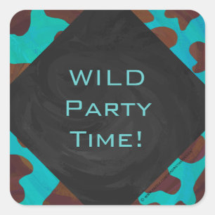 Monogram Cow Brown and Teal Print Square Sticker