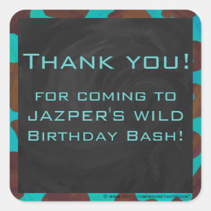 Monogram Cow Brown and Teal Print Square Sticker