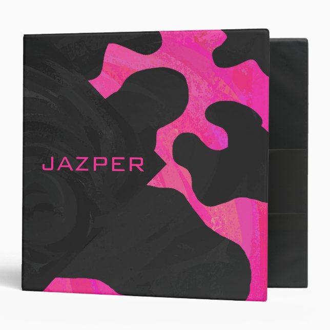 Monogram Cow Hot Pink and Black Print 3 Ring Binder (Front/Inside)