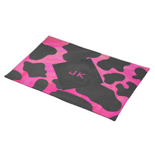 Monogram Cow Hot Pink and Black Print Cloth Placemat