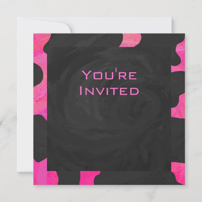 Monogram Cow Hot Pink and Black Print Invitation (Front)