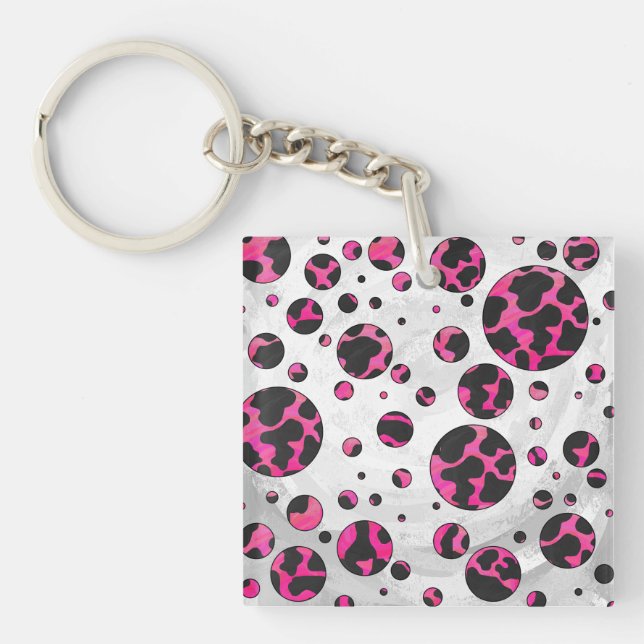 Monogram Cow Hot Pink and Black Print Keychain (Front)
