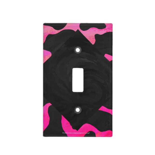 Monogram Cow Hot Pink and Black Print Light Switch Cover (Front)