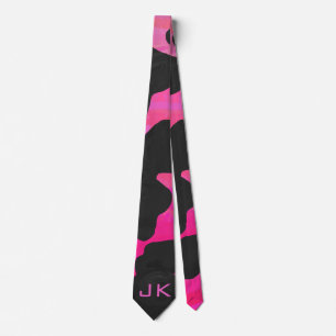 Monogram Cow Hot Pink and Black Print Neck Tie