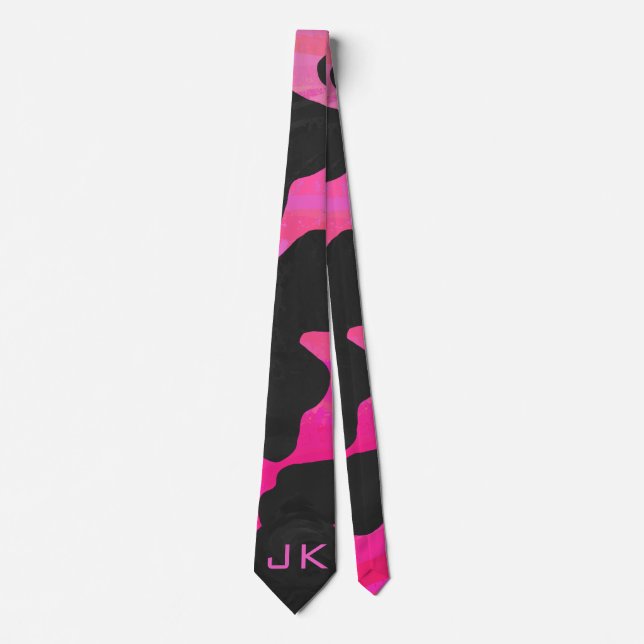 Monogram Cow Hot Pink and Black Print Neck Tie (Front)