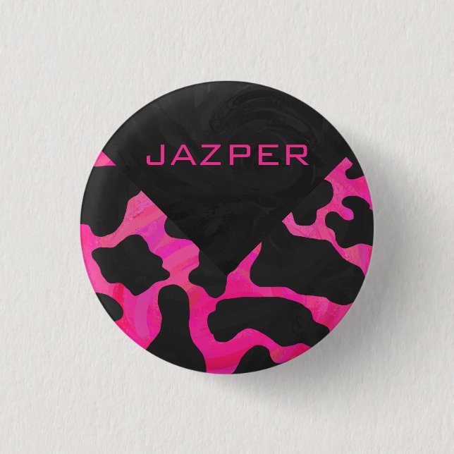 Monogram Cow Hot Pink and Black Print Pinback Button (Front)