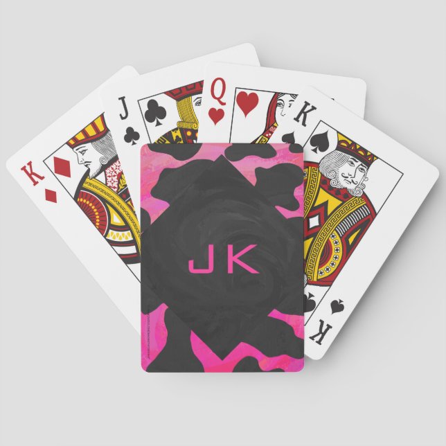 Monogram Cow Hot Pink and Black Print Poker Cards (Back)