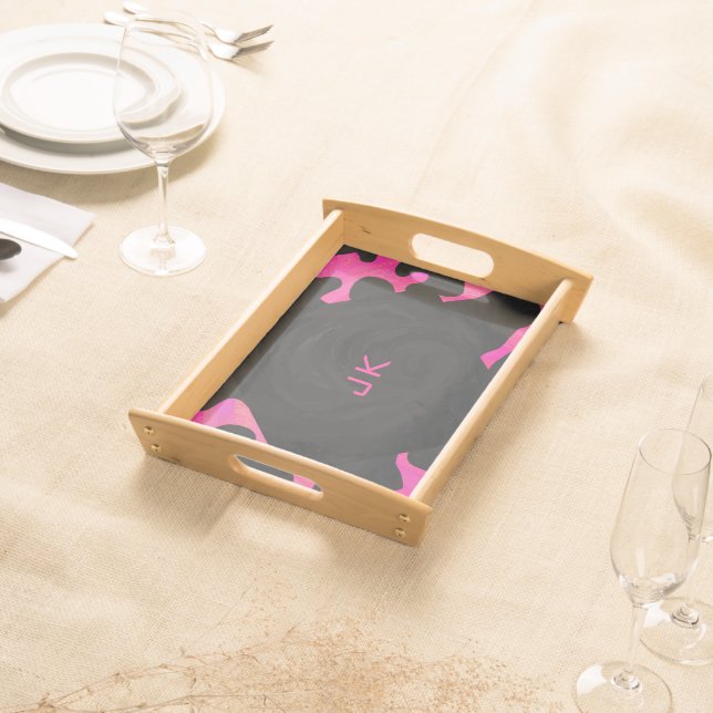 Monogram Cow Hot Pink and Black Print Serving Tray (Front)