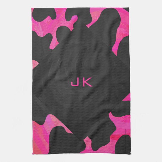 Monogram Cow Hot Pink and Black Print Towel (Vertical)