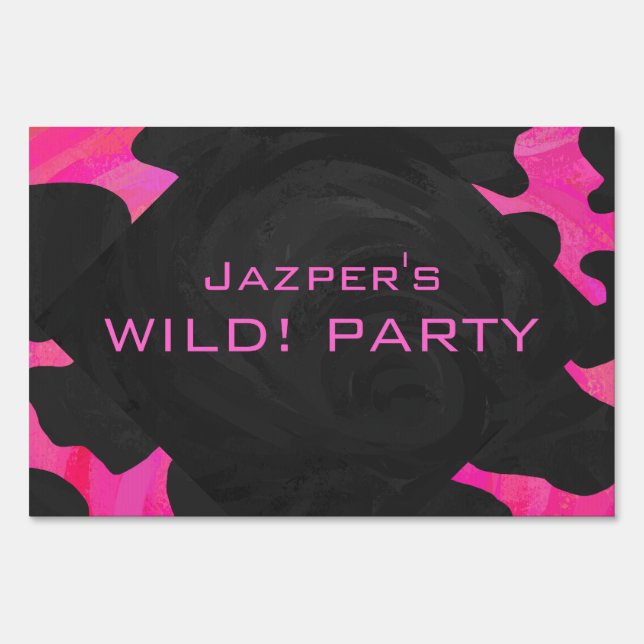 Monogram Cow Hot Pink and Black Print Yard Sign (Back)