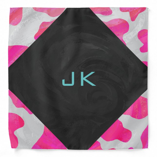 Monogram Cow Hot Pink and White Print Bandana (Front)
