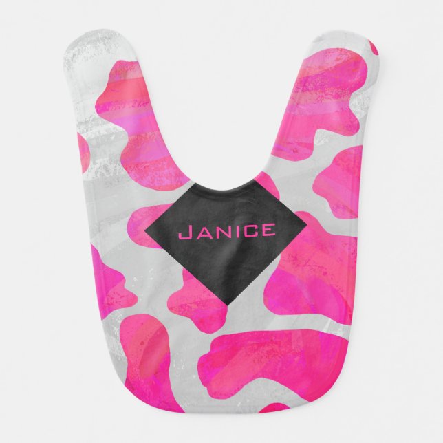 Monogram Cow Hot Pink and White Print Bib (Front)
