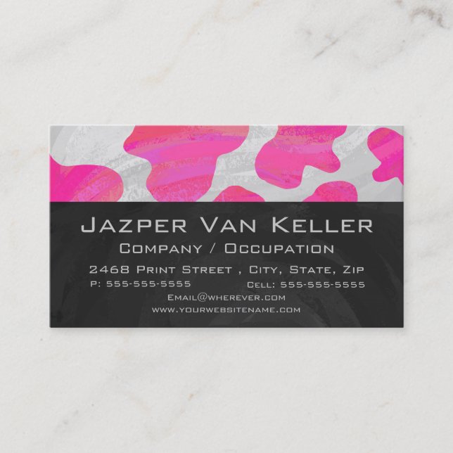 Monogram Cow Hot Pink and White Print Business Card (Front)
