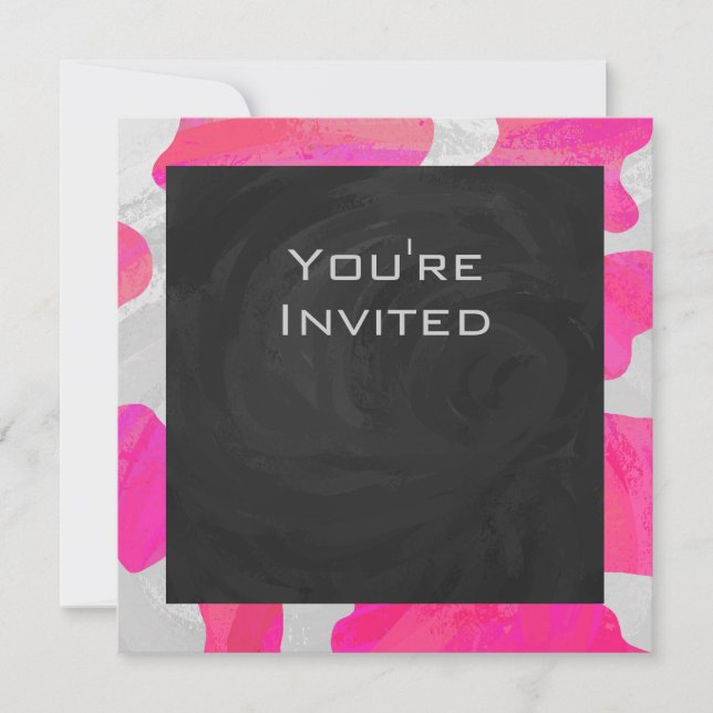 Monogram Cow Hot Pink and White Print Invitation (Front)