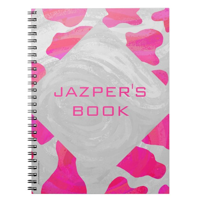 Monogram Cow Hot Pink and White Print Notebook (Front)