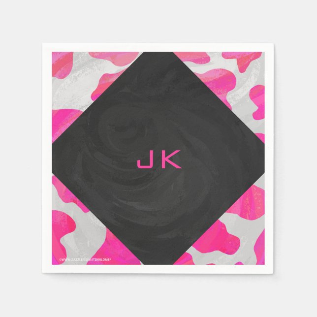 Monogram Cow Hot Pink and White Print Paper Napkins (Front)