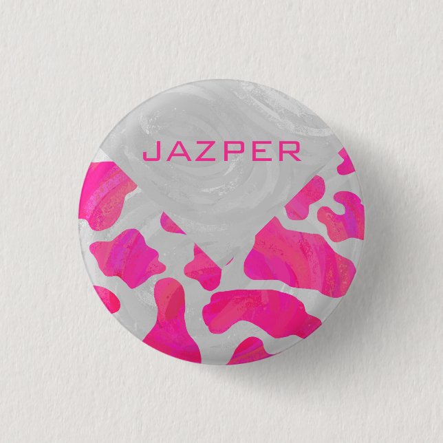 Monogram Cow Hot Pink and White Print Pinback Button (Front)