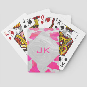 Monogram Cow Hot Pink and White Print Poker Cards