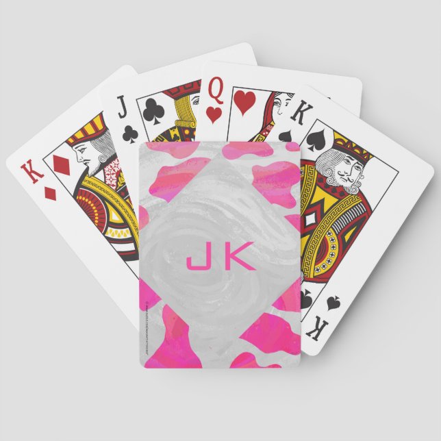 Monogram Cow Hot Pink and White Print Poker Cards (Back)