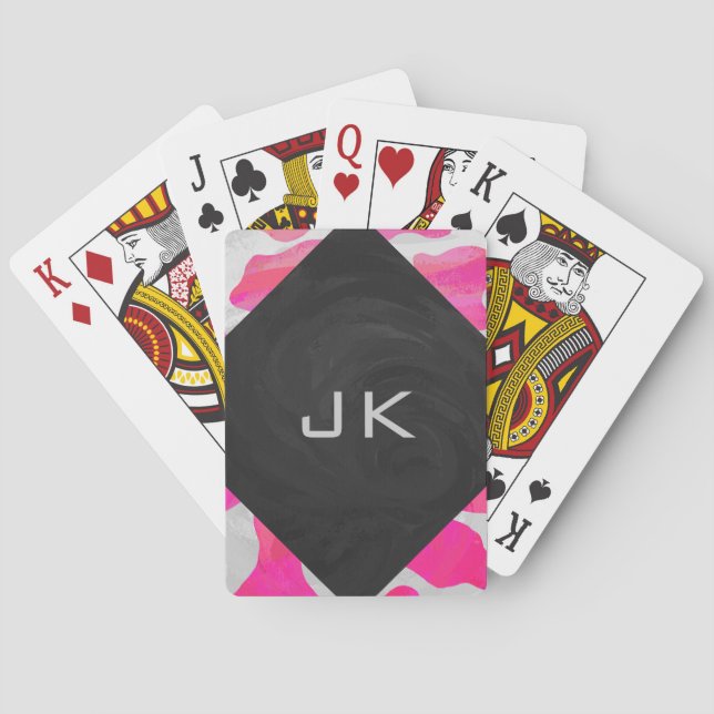 Monogram Cow Hot Pink and White Print Poker Cards (Back)