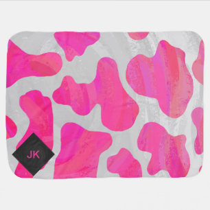 Monogram Cow Hot Pink and White Print Stroller Blanket