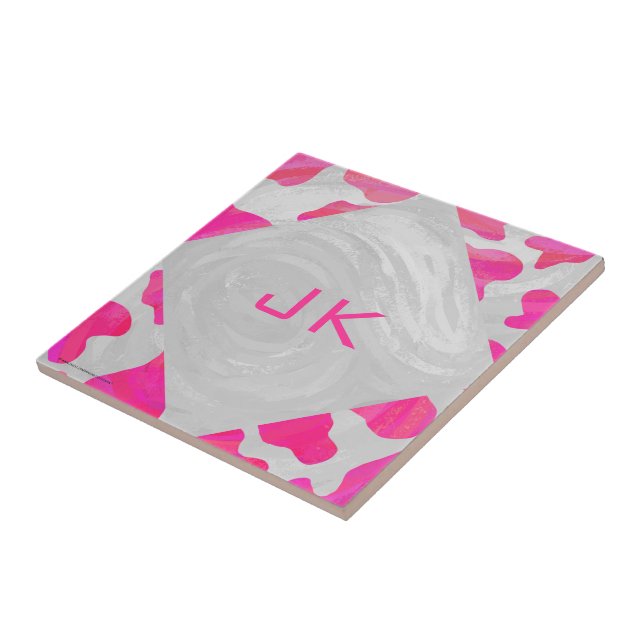 Monogram Cow Hot Pink and White Print Tile (Side)