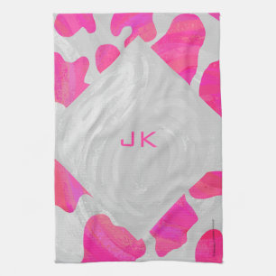 Monogram Cow Hot Pink and White Print Towel