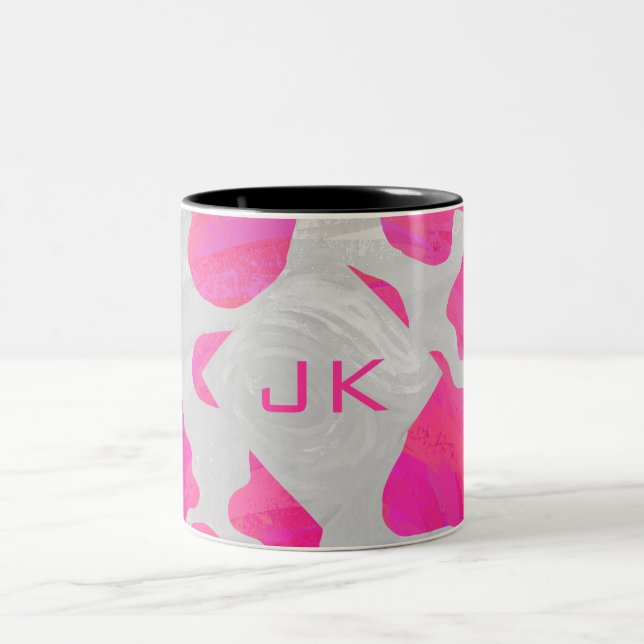 Monogram Cow Hot Pink and White Print Two-Tone Coffee Mug (Center)