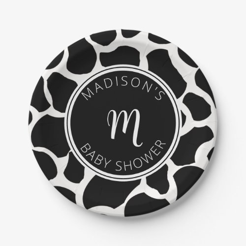 Monogram Cow Print  Baby Shower Paper Plate