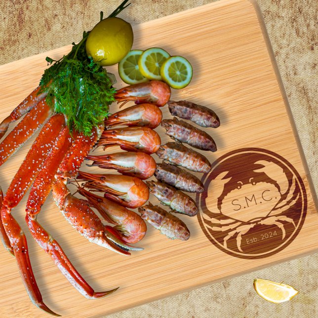 Monogram Crab Charcuterie  Cheese Engraved Cutting Board (Creator Uploaded)