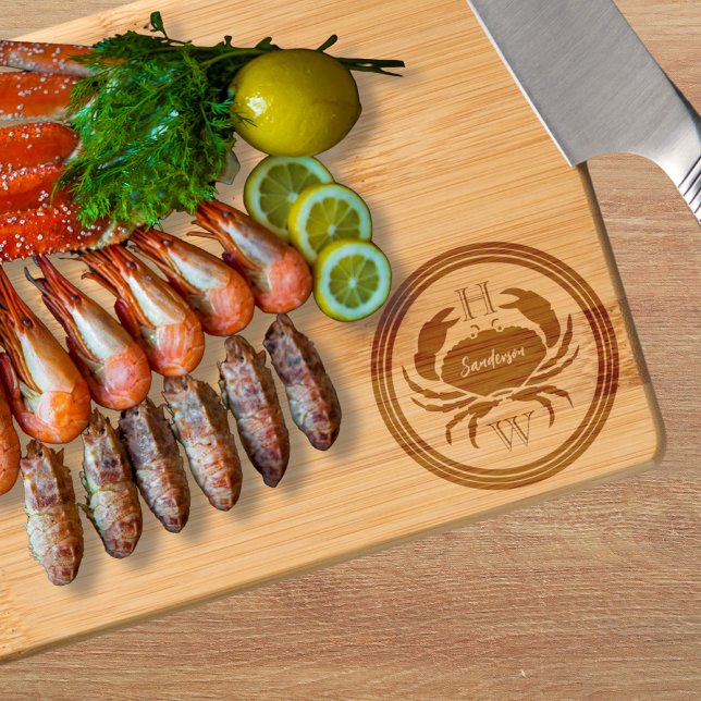 Monogram Crab Keepsake Charcuterie Cheese Engraved Cutting Board (Creator Uploaded)