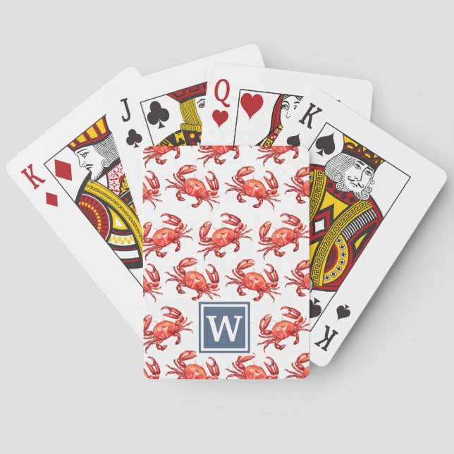 Monogram Crab Pattern Beach Poker Cards (Back)