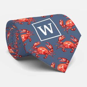 Monogram Crab Pattern Navy Neck Tie