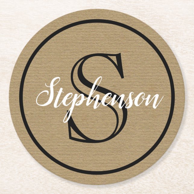 Monogram Craft Paper-Look Round Paper Coaster (Front)