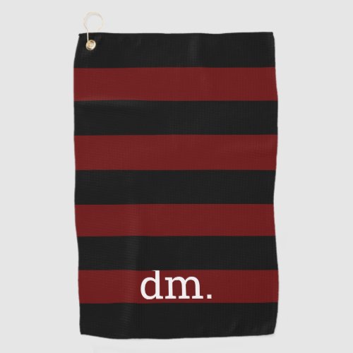 Monogram Cranberry  Blk Stripe  Golf Towel