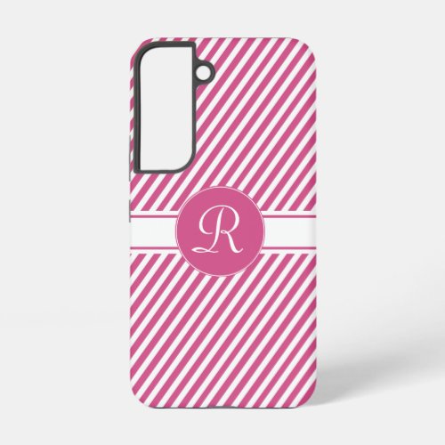 Monogram Cranberry Pink and White Diagonal Stripes Samsung Galaxy S22 Case