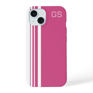 Monogram Cranberry Pink Trio Stripes with White iPhone 15 Case