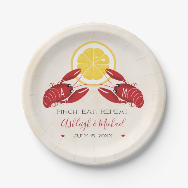 Monogram Crawfish Boil Wedding Shower Paper Plates (Front)