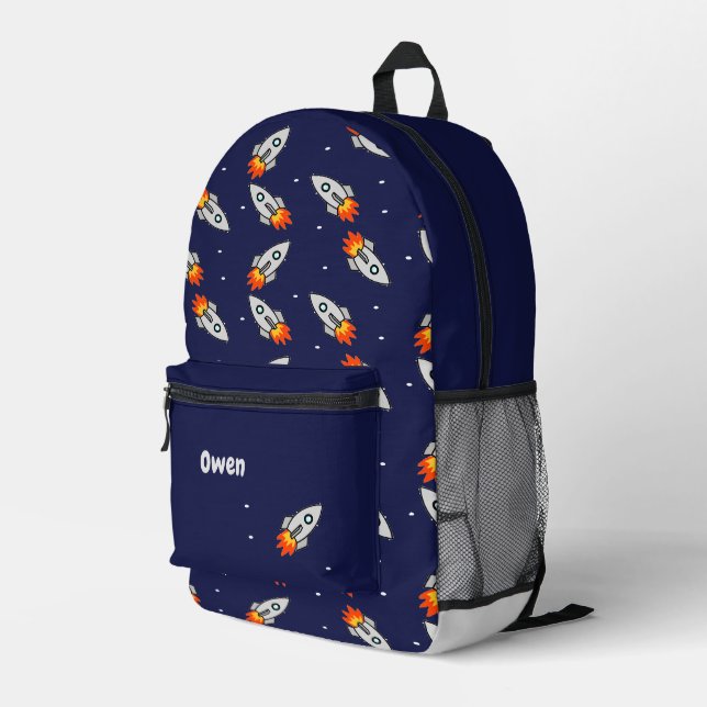 Monogram crazy gray rockets blue printed backpack (Back Corner Right)