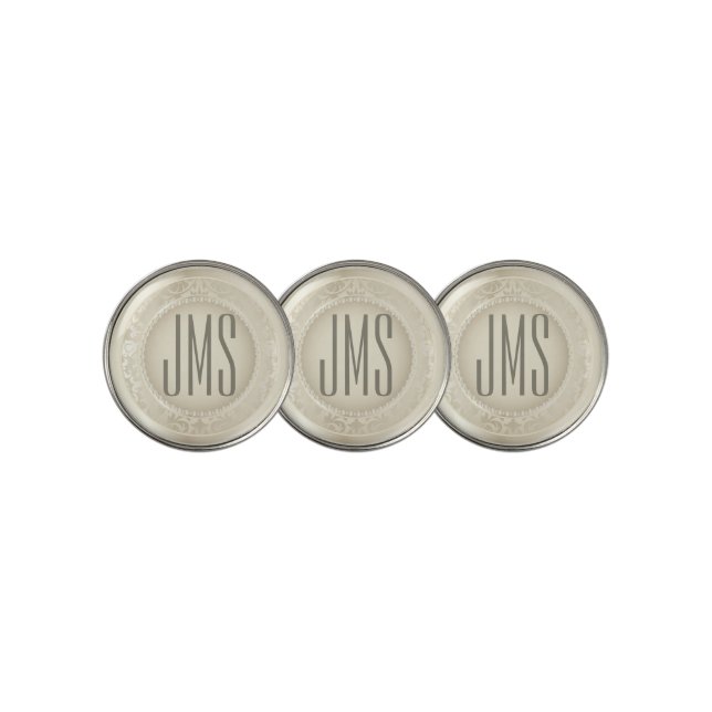 Monogram Cream Ivory Design Golf Ball Marker (3 Up)