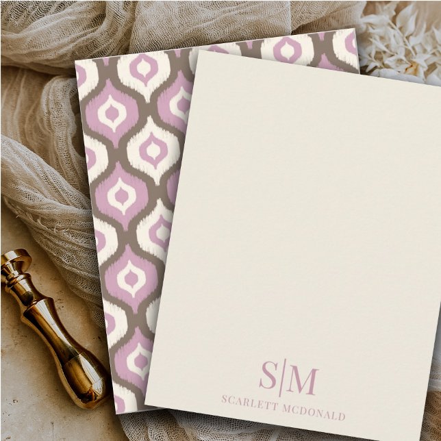 Monogram Cream Lilac Ikat Abstract Pattern  Note Card (Creator Uploaded)