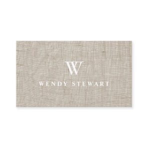 Monogram Cream Linen Fabric Texture Simple Modern Business Card