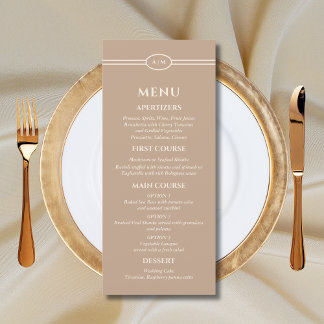 Monogram Cream Taupe Christian Wedding Menu