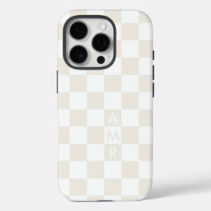 Monogram Cream White Checkered Pattern iPhone 16 Pro Case