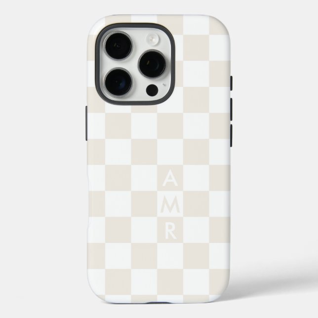 Monogram Cream White Checkered Pattern Case-Mate iPhone Case (Back)